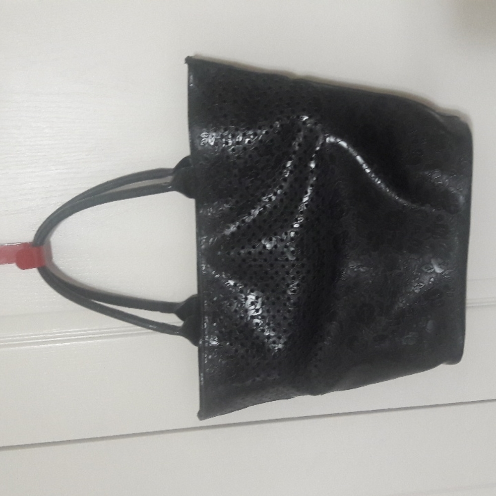 New Black tote purse flower embossed